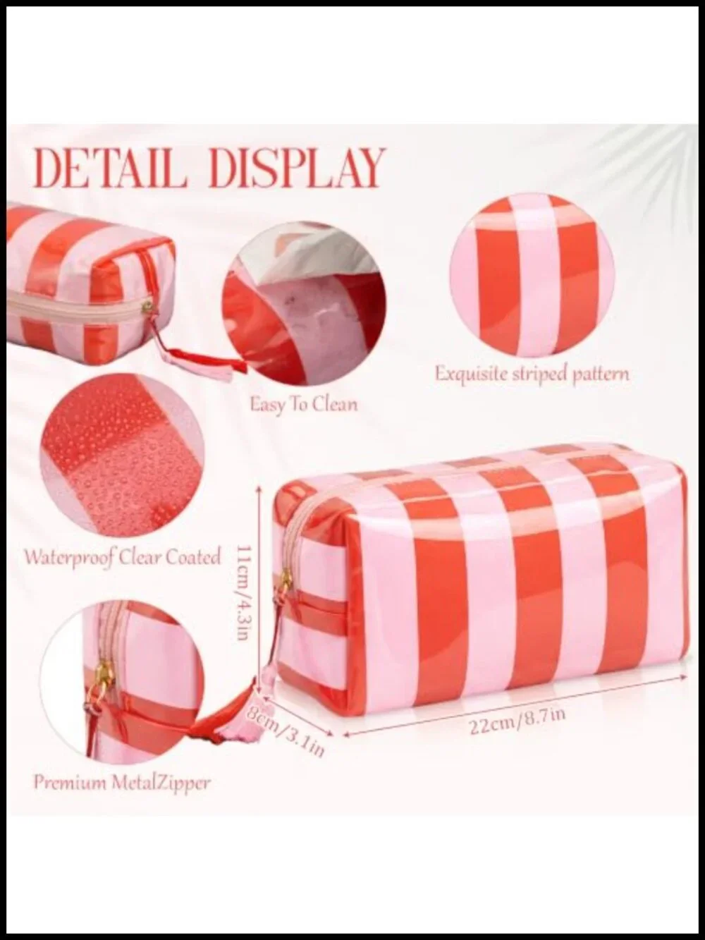 6 Pcs Waterproof Striped Makeup Bag Bulk for Women Orange PVC Travel Cosmetic